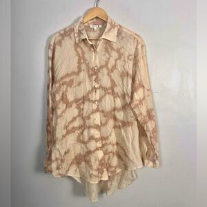 Sundry button down cotton tie dye cream and brown size 0/XS
